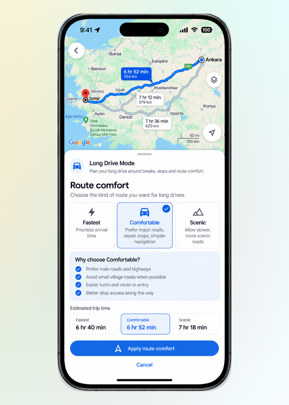 Route & Stop Comfort Google Maps phone mockup