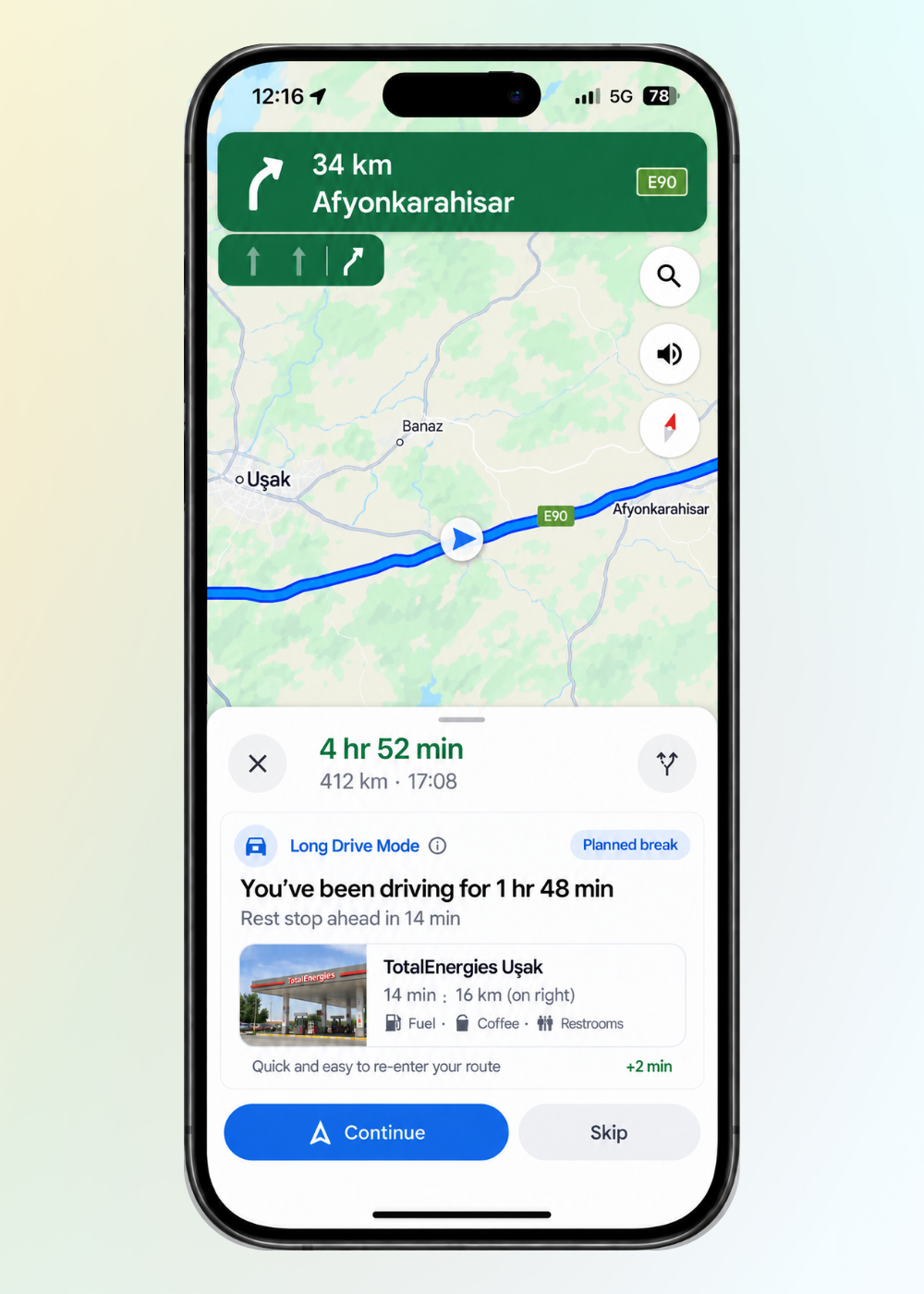 Know when not to interrupt. Google Maps phone mockup