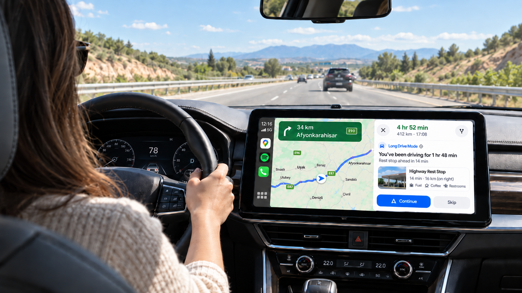 Google Maps Long Drive Mode dashboard navigation