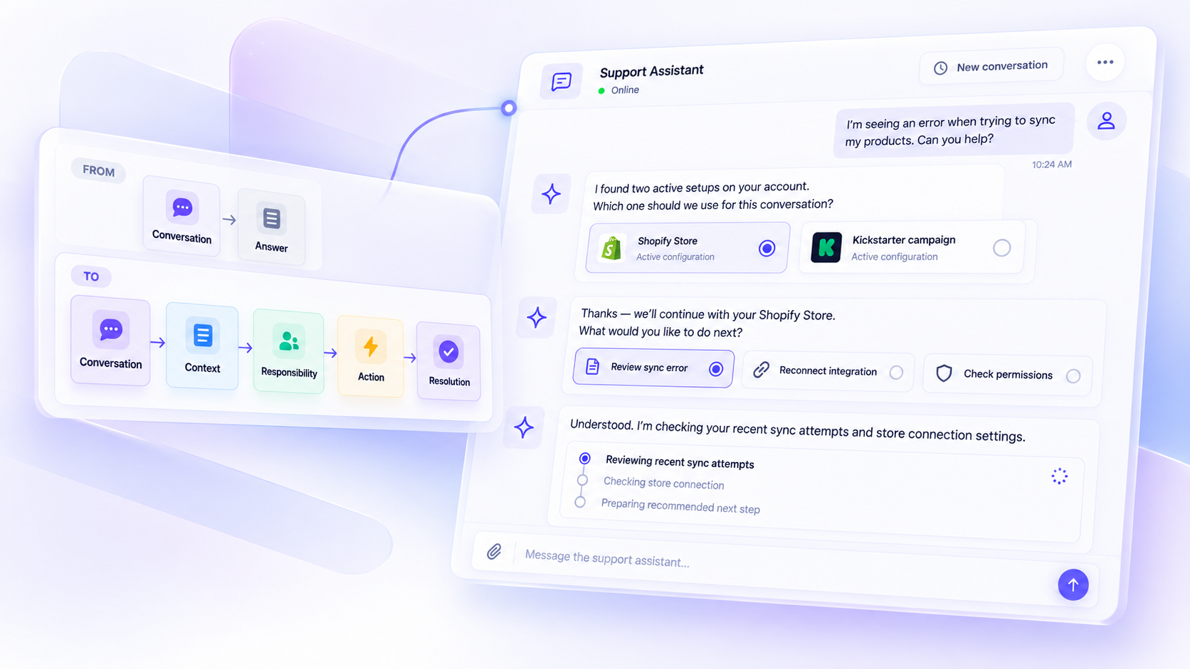 Stripe Connect support assistant and resolution flow